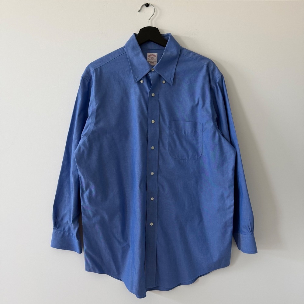 Brooks Brothers 346 Mens 16-2/3 Blue Non-Iron Cotton Button Down Shirt LS